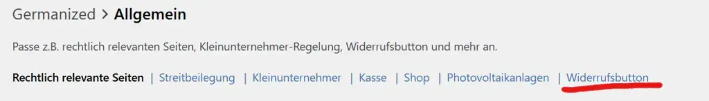 Widerrufsbutton aktivieren in Germanized